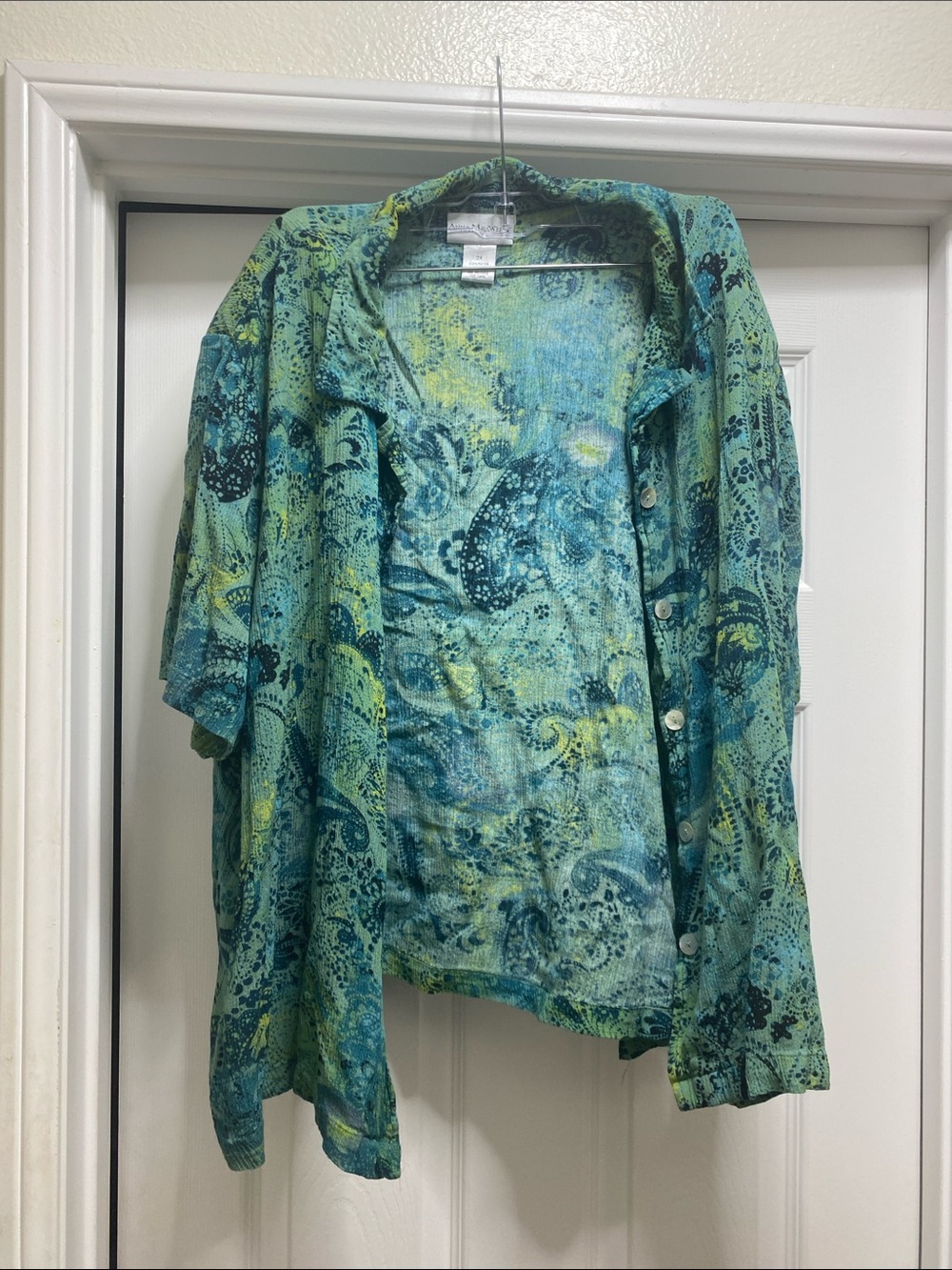 Teal Paisley Short-Sleeve Button-Down Shirt - Unknown Brand